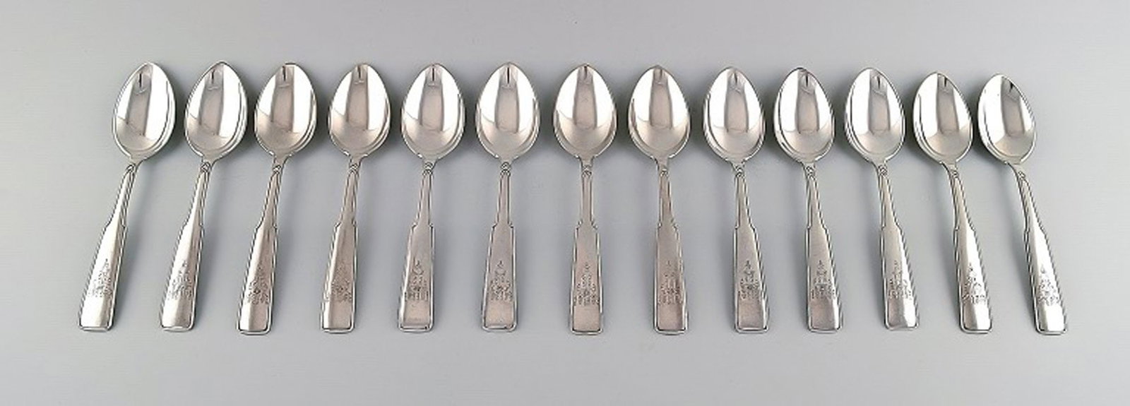 Hans Hansen silverware number 2 dessert spoons in all silver. 1937. 13 pcs. in stock. (1 of 4)