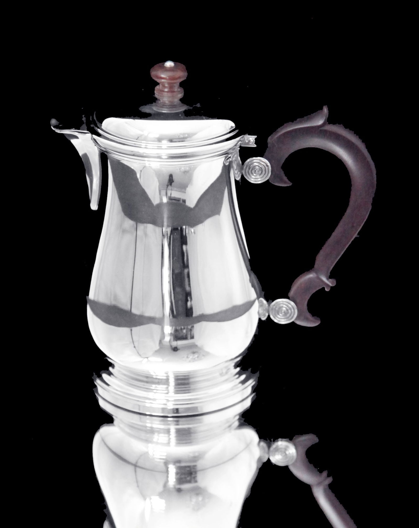 PUIFORCAT (HERMES) CHRISTOFLE - 5pc. 950 STERLING SILVER TEA SET + 4 FABERGE IMPERIAL EGG EXPRESSO - 5