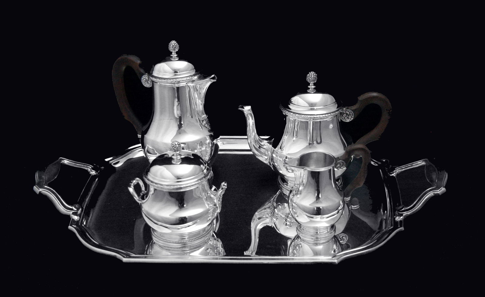 PUIFORCAT / HERMES ANTIQUE 5pc. 950 STERLING SILVER TEA SET + TRAY, 1850-1899 - 2