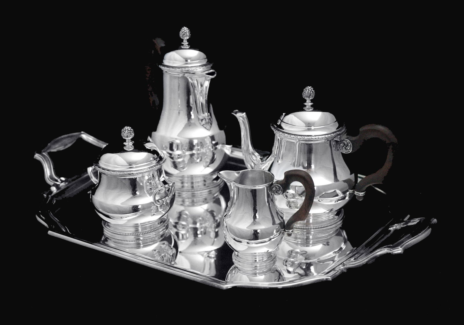 PUIFORCAT / HERMES ANTIQUE 5pc. 950 STERLING SILVER TEA SET + TRAY, 1850-1899 - 3