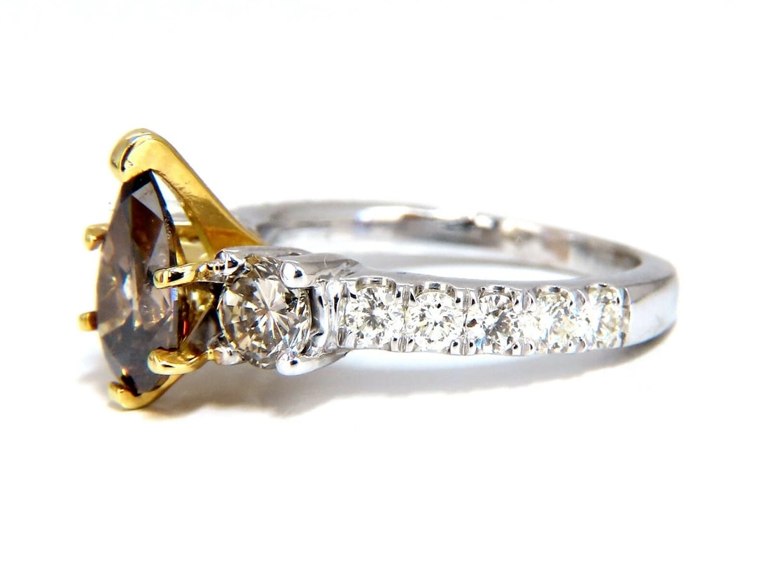 1.50ct Natural Fancy Brown & 1.30ct Diamonds Mod Three Ring 14 Karat - 3