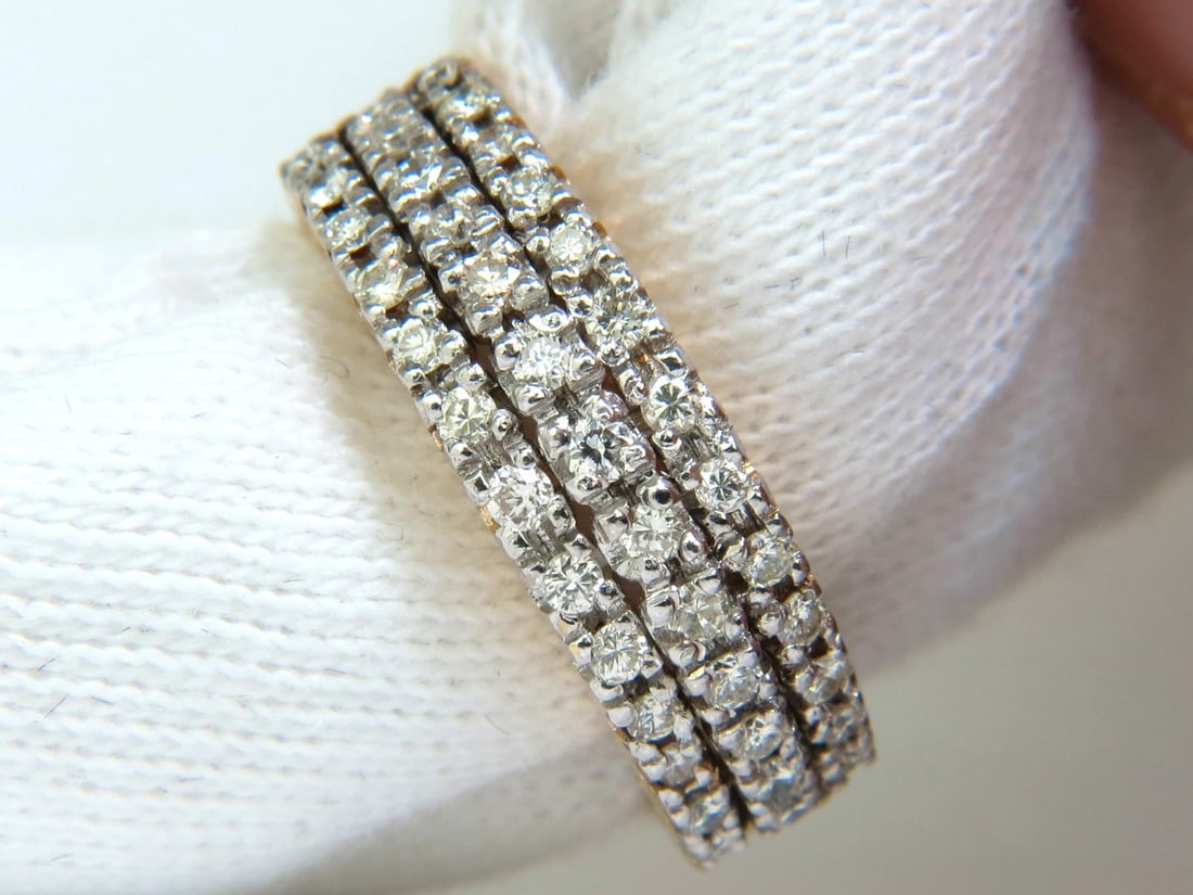 1.23CT DIAMONDS BAND RING H/VS CLASSIC 3 ROWS 14KT+ - 9