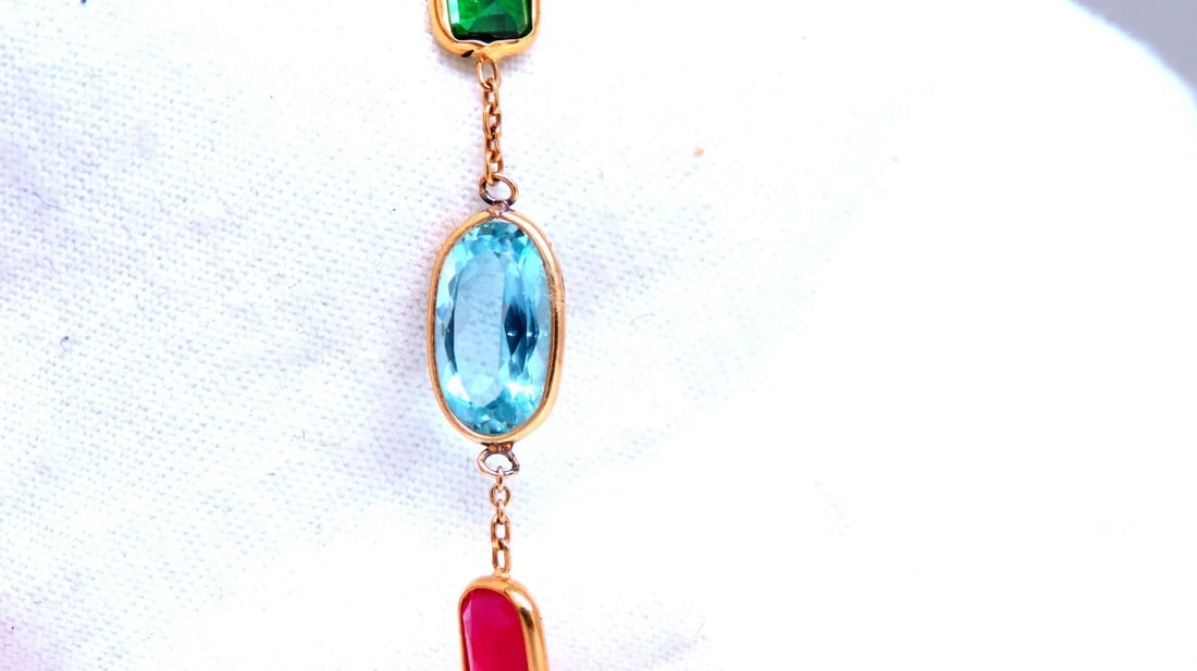 40.56ct multi-colored natural emerald ruby sapphires tanzanite necklace 14kt ** - 3