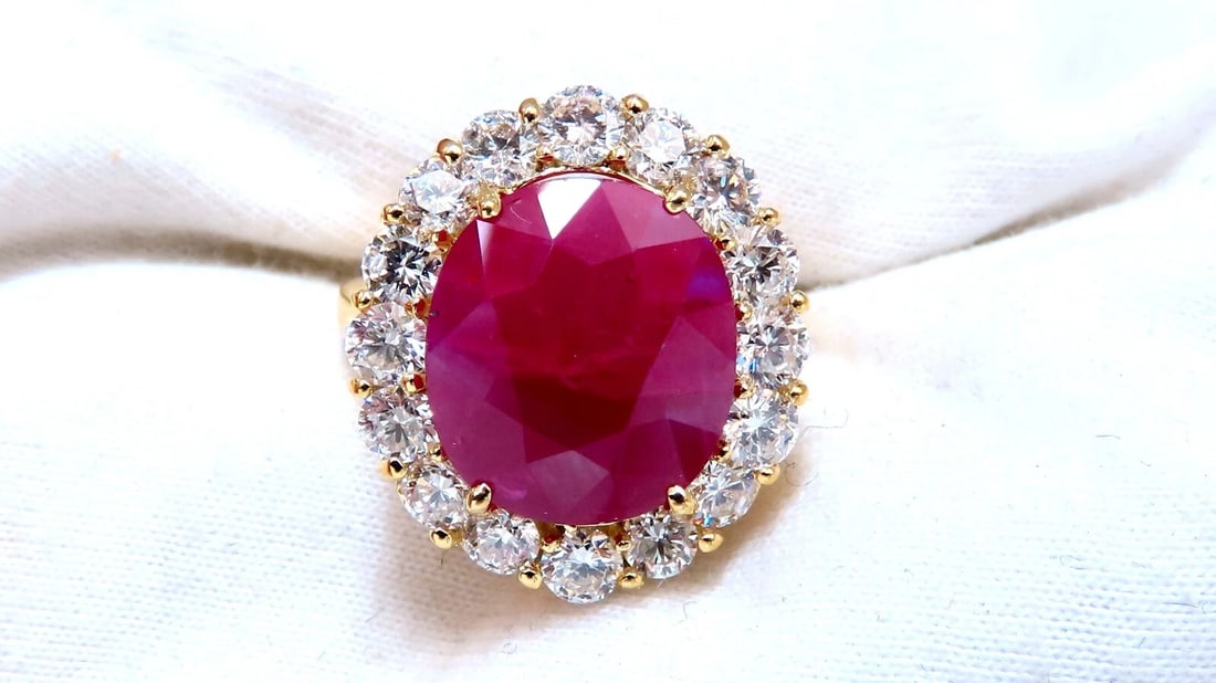 GIA certified 11.90ct natural ruby diamond ring 18kt classic halo - 2