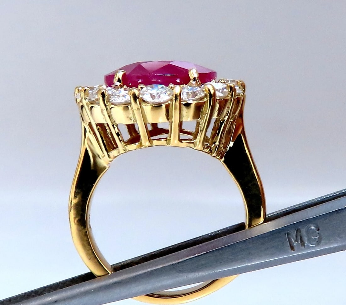 GIA certified 11.90ct natural ruby diamond ring 18kt classic halo - 4