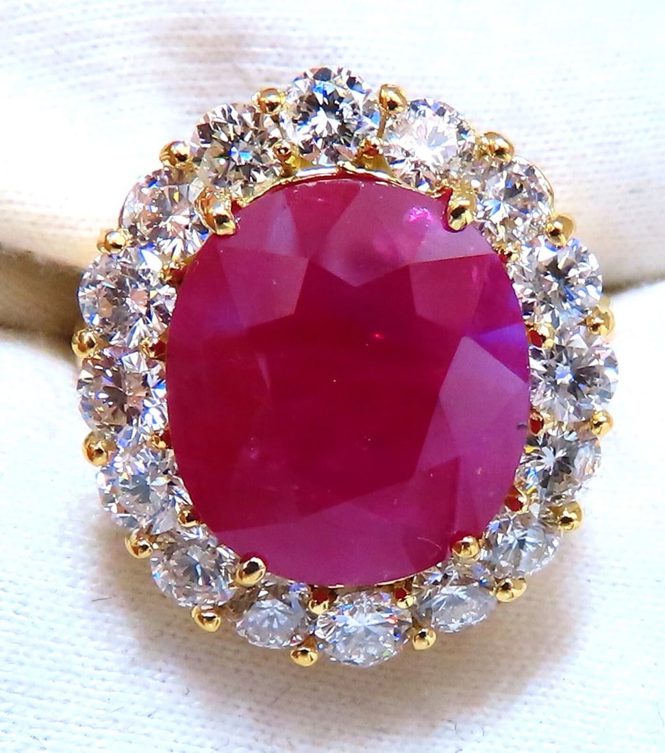 GIA certified 11.90ct natural ruby diamond ring 18kt classic halo - 6