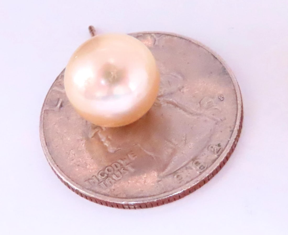 10.7mm Vintage Baroque Pearl Stud Earrings 14kt Gold 12380** - 3