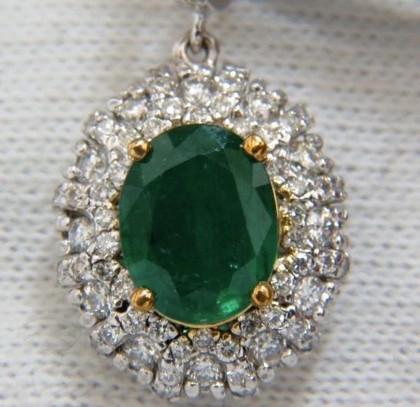 4.84ct Natural Vibrant Green Emerald Diamond Cluster Earrings Dangle 14K 14542** - 7