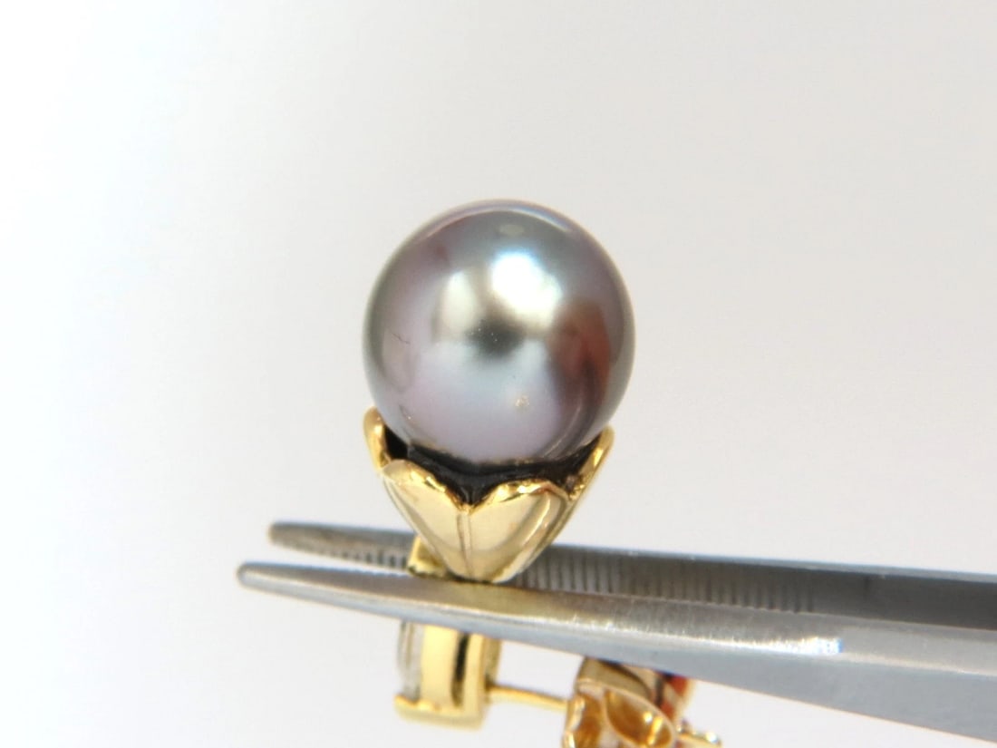 10mm natural Tahitian pearl & .80ct diamonds drop cap earrings 14kt** - 5
