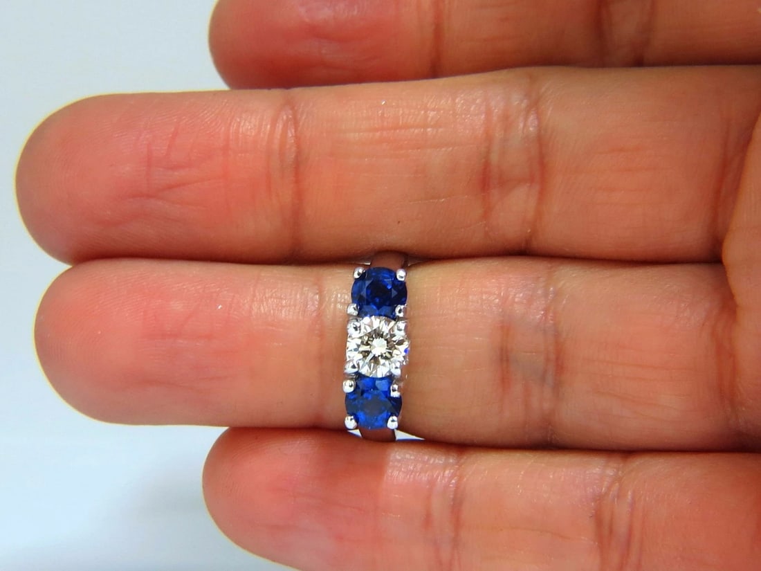 2.48ct natural sapphires diamond three stone ring 14kt royal blue+ - 5