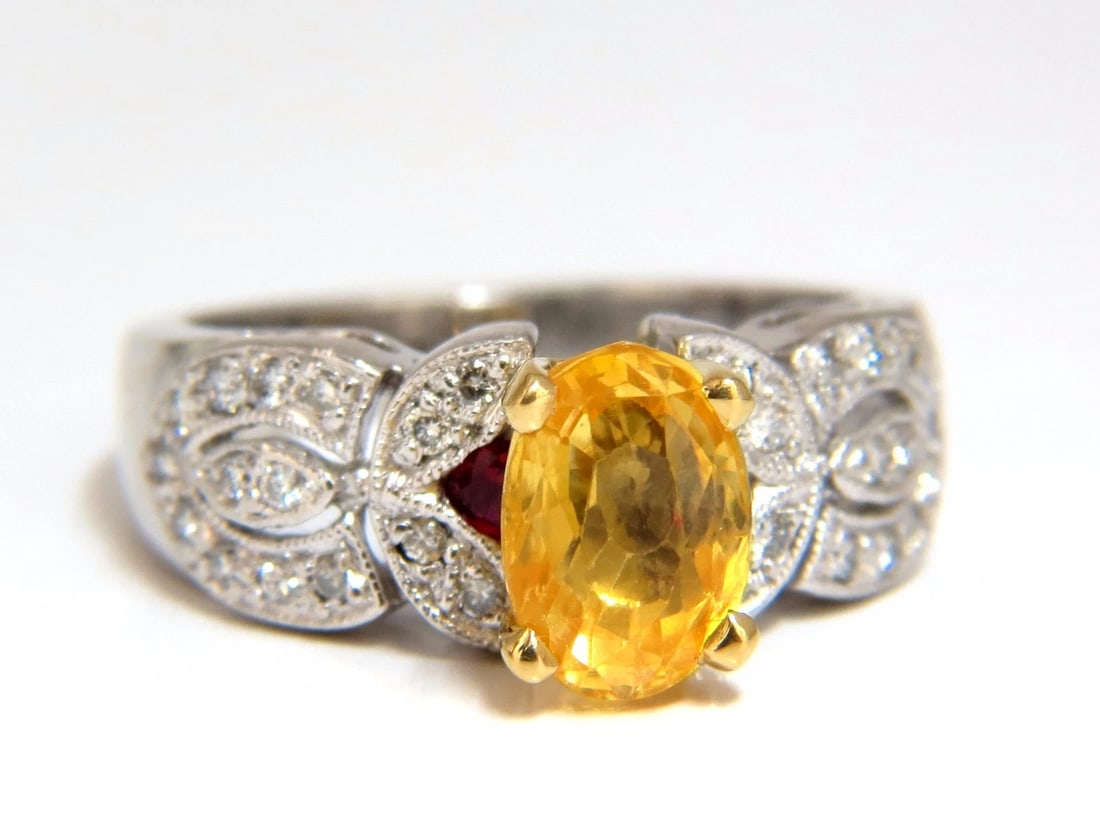 3.28ct natural yellow sapphire diamonds ring platinum + (1 of 6)