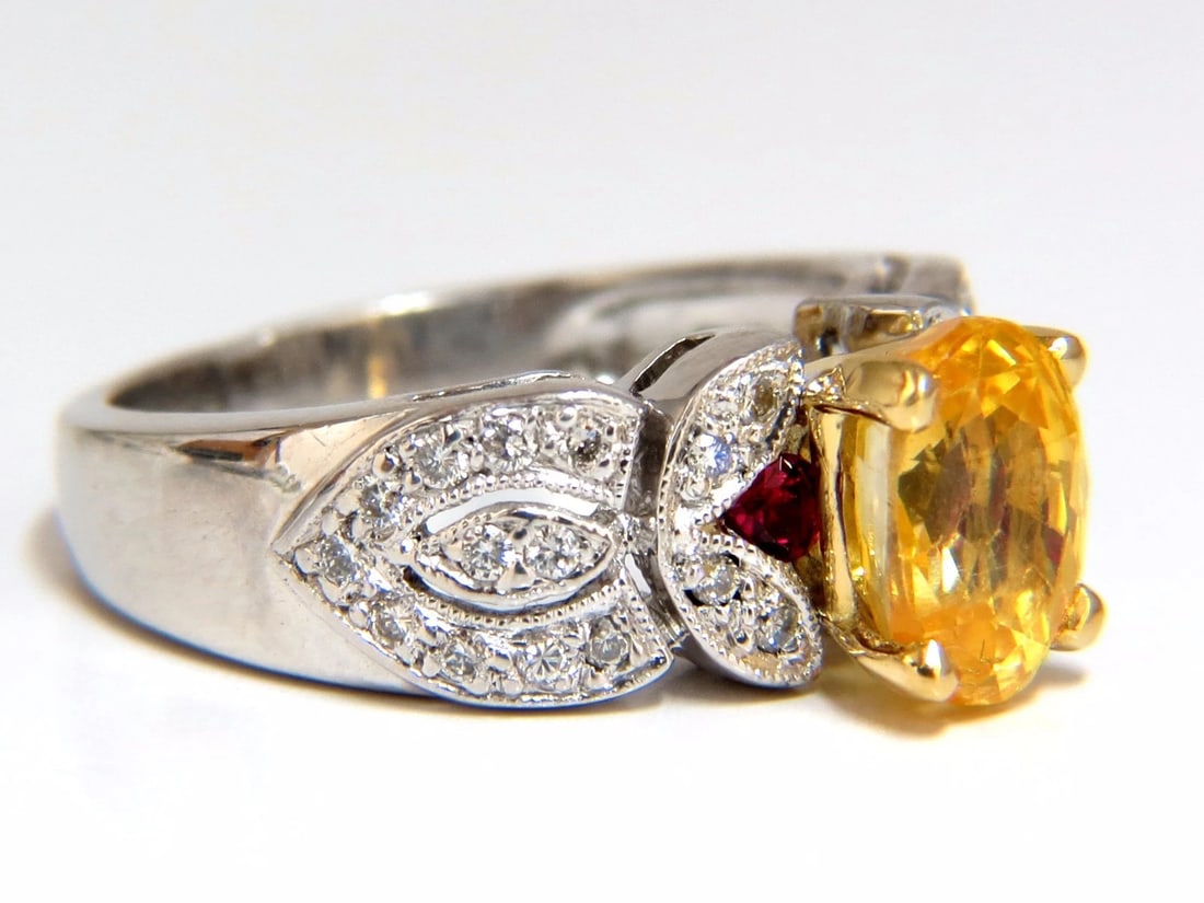 3.28ct natural yellow sapphire diamonds ring platinum + - 2