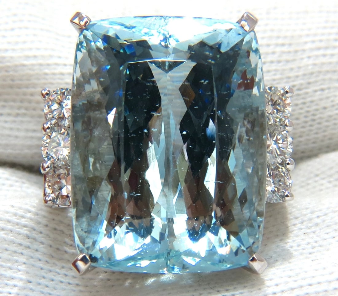 GIA 39.10ct NATURAL CUSHION CUT AQUAMARINE DIAMONDS RING 14kt VIVID AQUA+ - 10