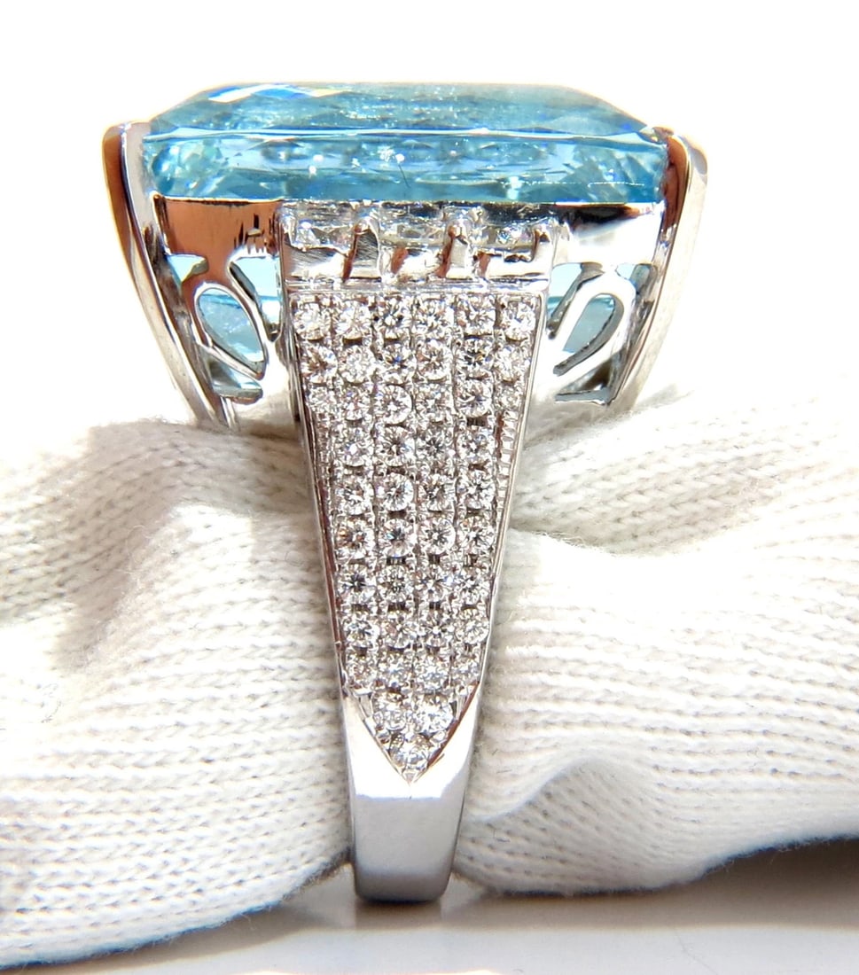 GIA 39.10ct NATURAL CUSHION CUT AQUAMARINE DIAMONDS RING 14kt VIVID AQUA+ - 5