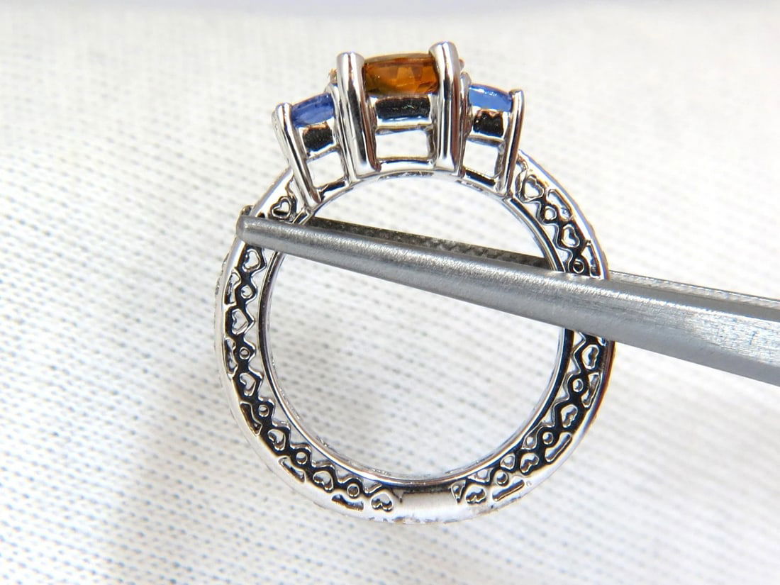 3.68CT NATURAL FANCY VIVID YELLOW BROWN SAPPHIRE TANZANITE DIAMONDS RING 14KT+ - 4