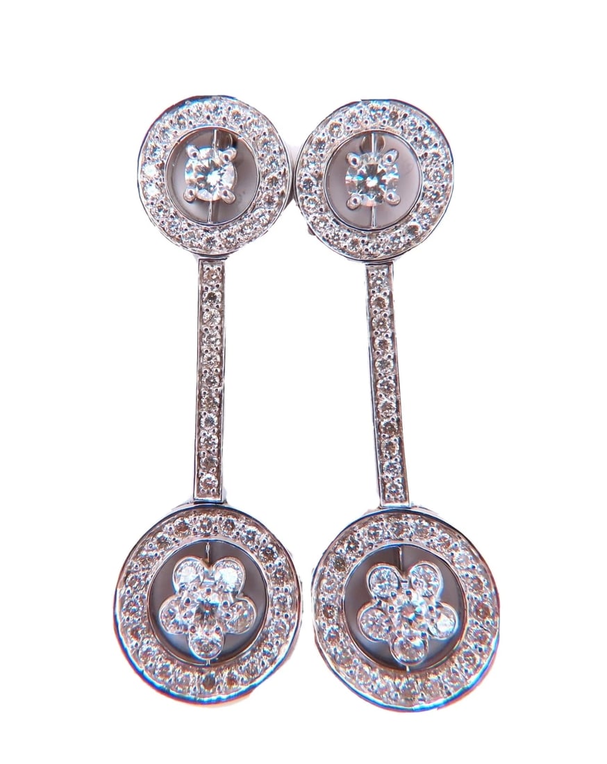 2.30ct natural diamonds cluster bar stud earrings 18kt gold**: Title: 2.30ct natural diamonds cluster bar stud earrings 18kt gold** Description: Cluster bar & stud diamond dangle earrings. 2.30 carat natural round diamonds H color vs2 clarity 18kt white gold 21