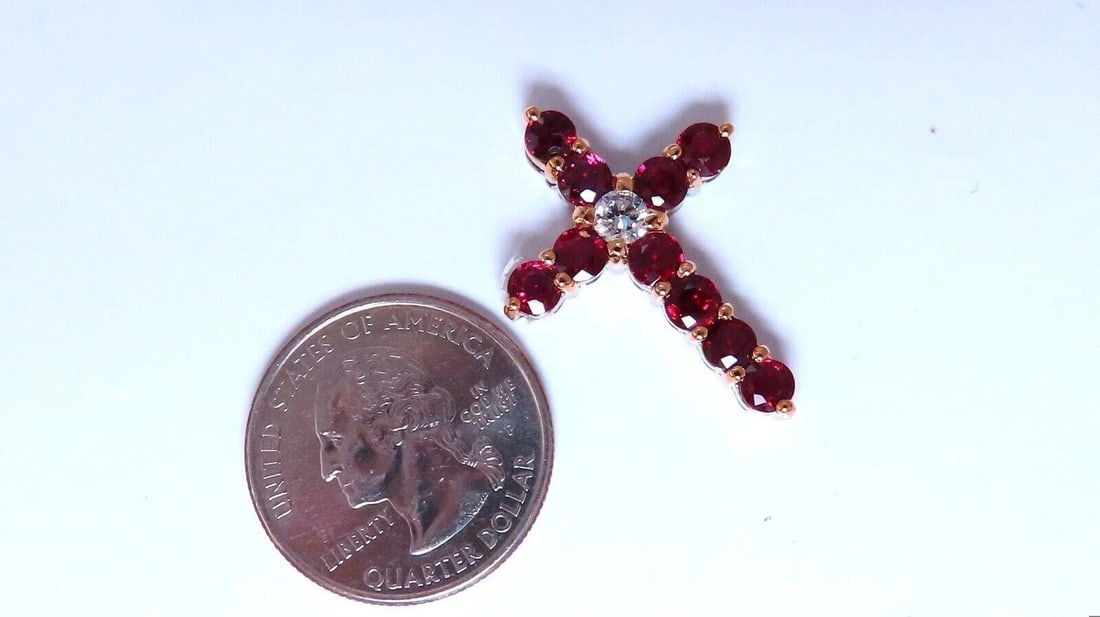 3.67ct Natural Ruby Diamond Cross 14 Karat ** - 4