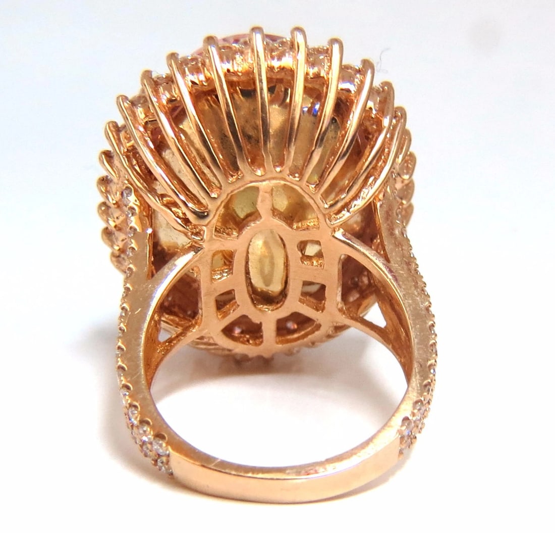 GIA Certified 36.18ct Natural Orangy Pink Morganite Diamonds Ring 18kt - 5