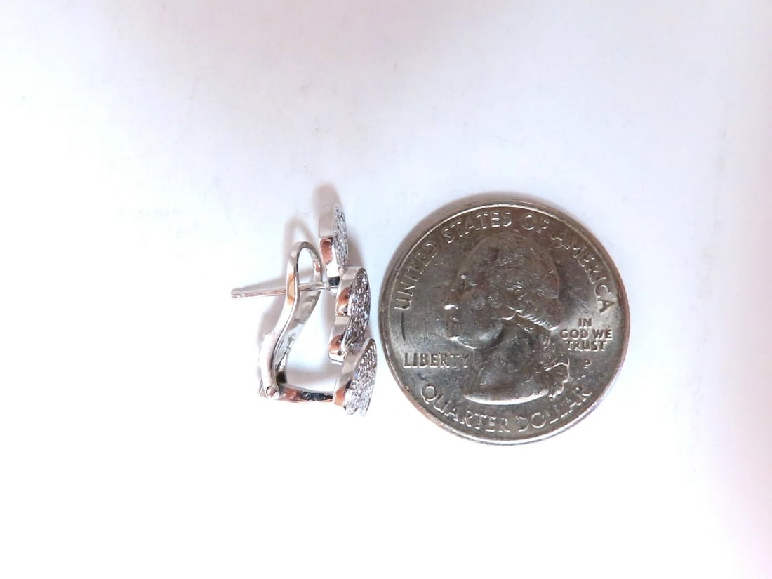 1.20ct Natural Diamonds Three Tier Heart Earrings 14 Karat Gold Clip Omega** - 2