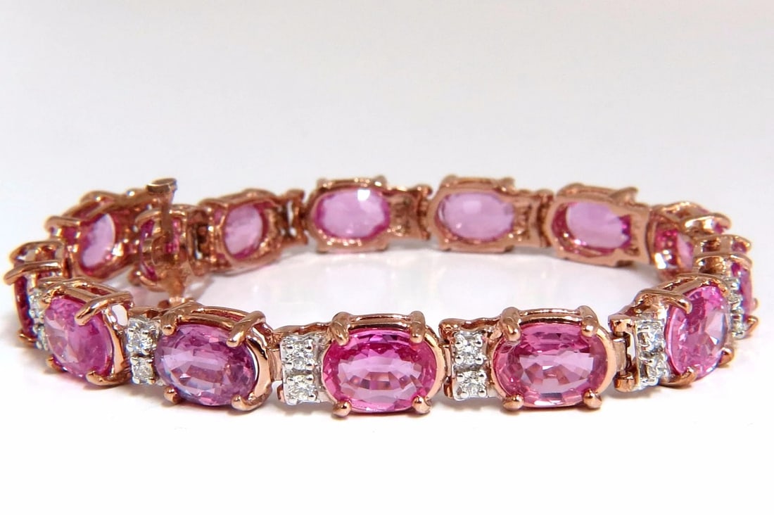 22.46ct natural Vivid Pink Sapphire diamond bracelet 14kt g/vs pink statement** - 3