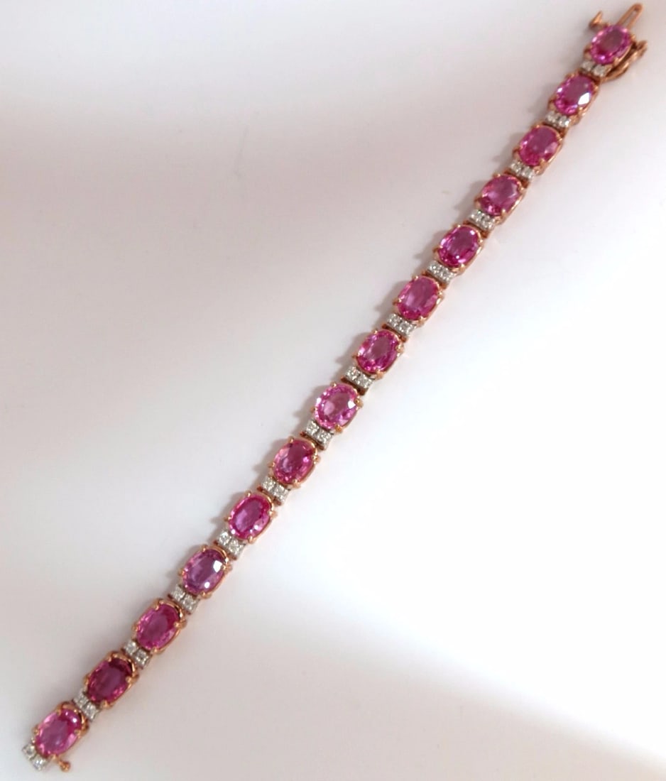 22.46ct natural Vivid Pink Sapphire diamond bracelet 14kt g/vs pink statement** - 7