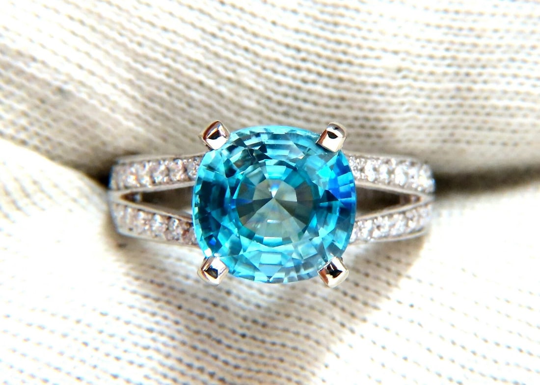 5.82ct Natural Indigo Blue zircon Diamonds Ring 14kt - 4