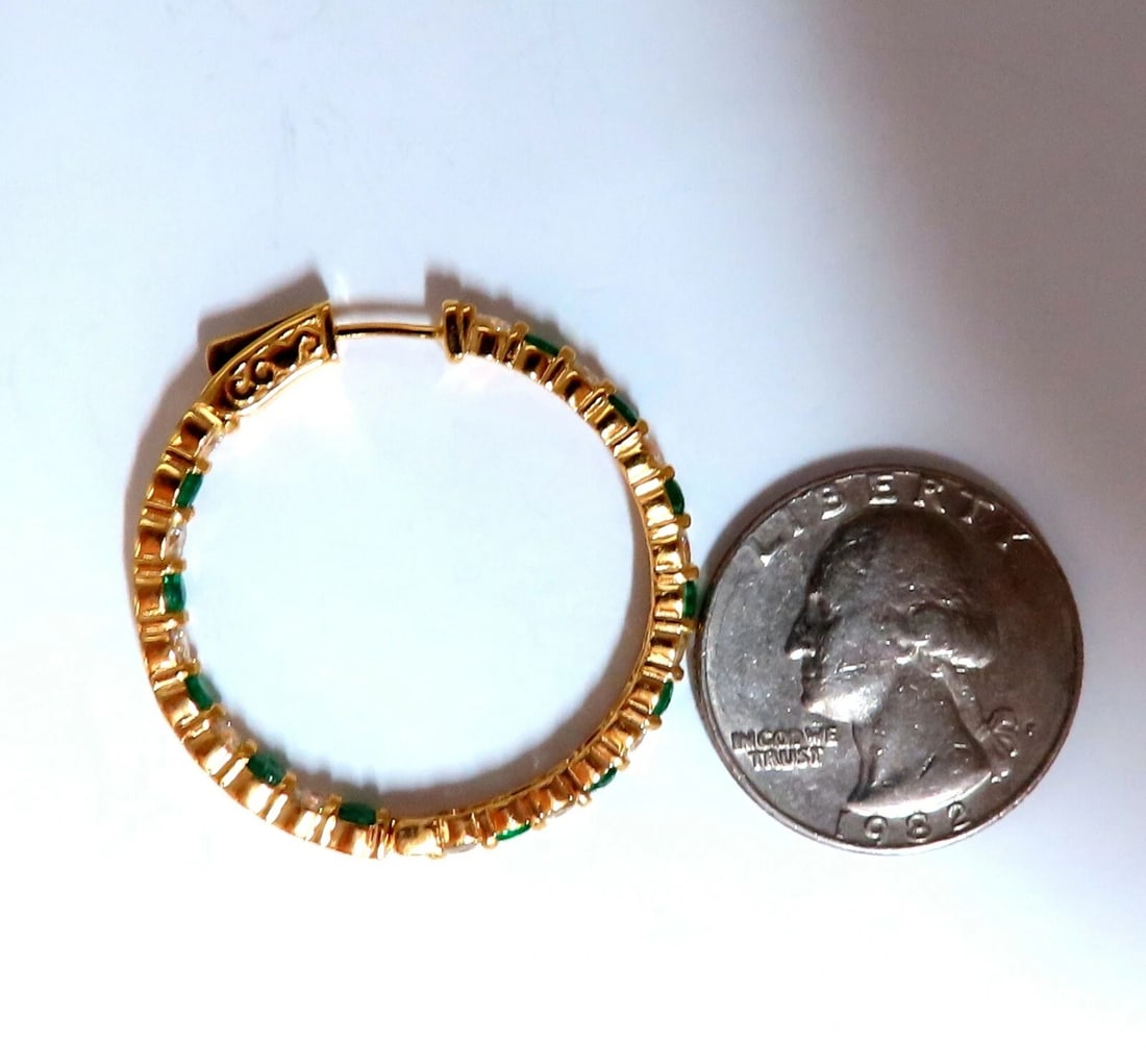 3.77ct natural emerald diamonds hoop earrings 14kt yellow gold inside out** - 3