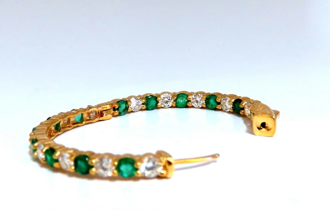 3.77ct natural emerald diamonds hoop earrings 14kt yellow gold inside out** - 5