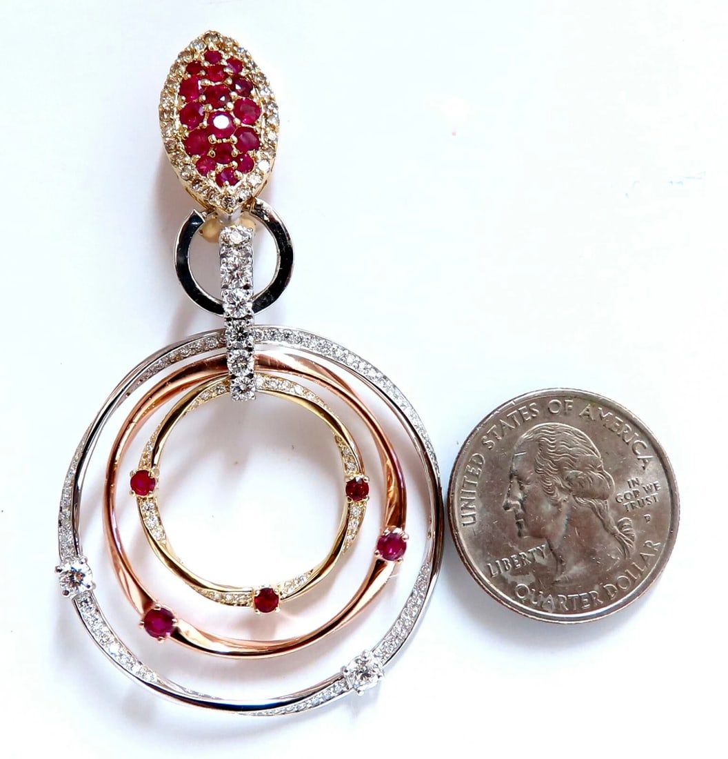 7.38ct Natural Ruby Diamond Dangle Chandelier Earrings 14 Karat Gold Omega** - 5