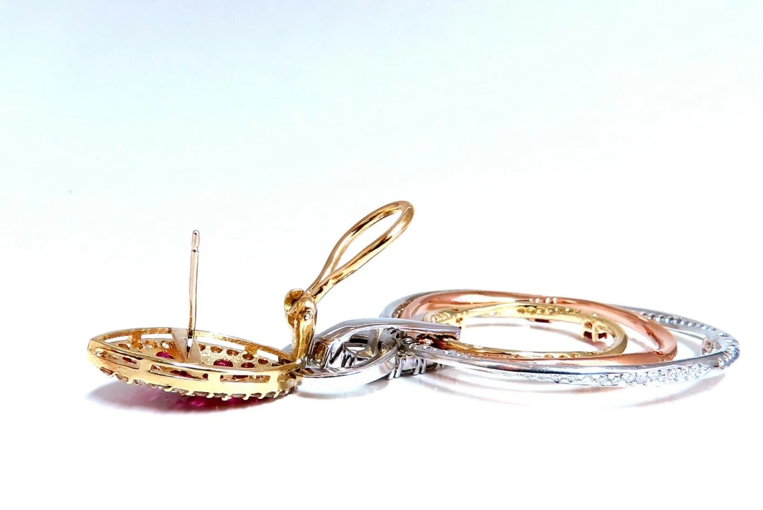 7.38ct Natural Ruby Diamond Dangle Chandelier Earrings 14 Karat Gold Omega** - 6