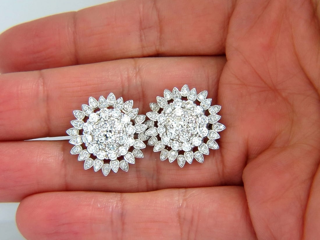 4.26ct round natural diamond cluster starburst clip earrings 18kt g.vs** - 3