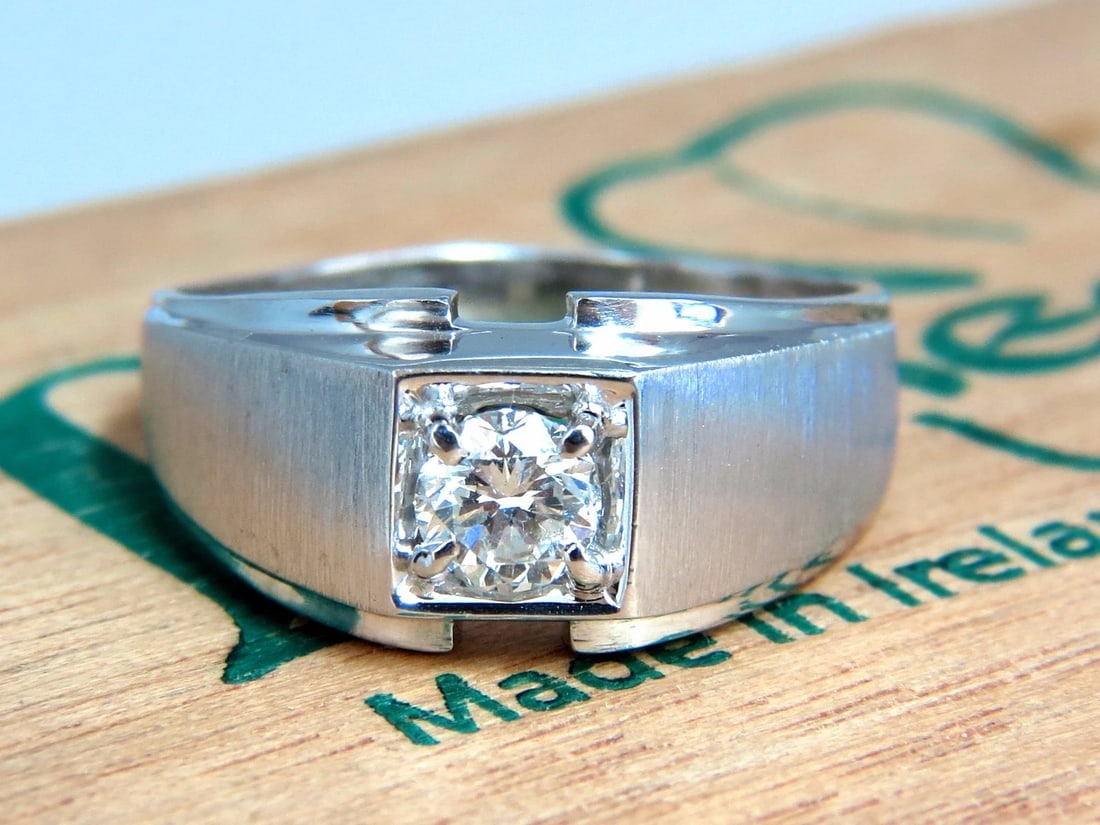 .56ct. mens natural round diamond solitaire ring 14kt brush finished + - 8