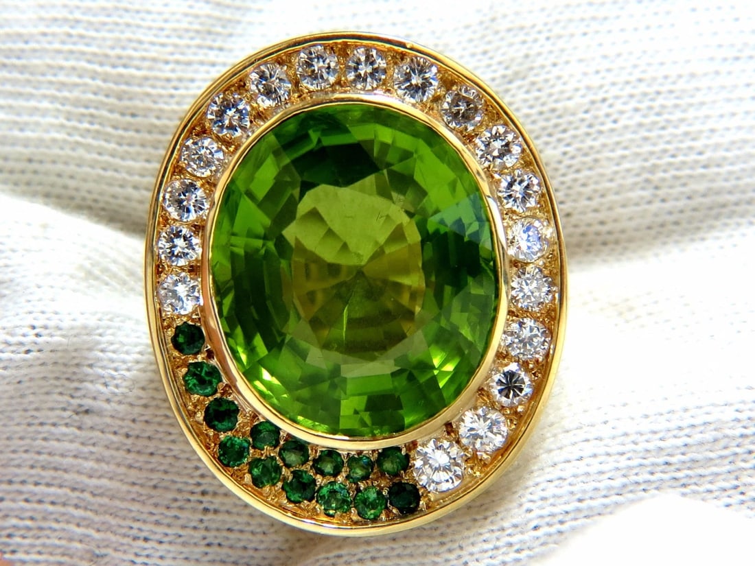 22.50ct natural green peridot diamond demantoid ring 14kt+ - 5