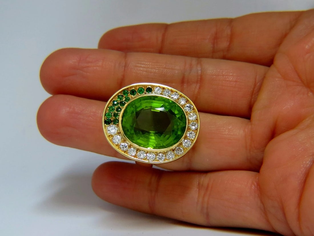 22.50ct natural green peridot diamond demantoid ring 14kt+ - 6