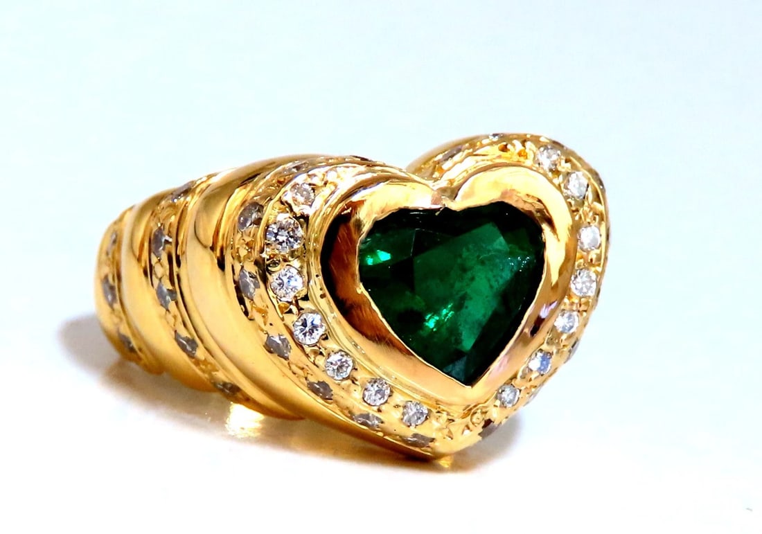 GIA Certified 1.21ct natural green emerald diamonds ring 18kt Heart Love** (1 of 7)