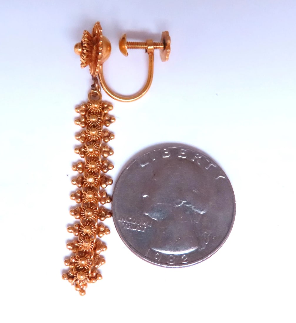Classic Byzantine Turn Screw Non Pierce Dangle Earrings 18Kt Gold Ref 12375** - 5