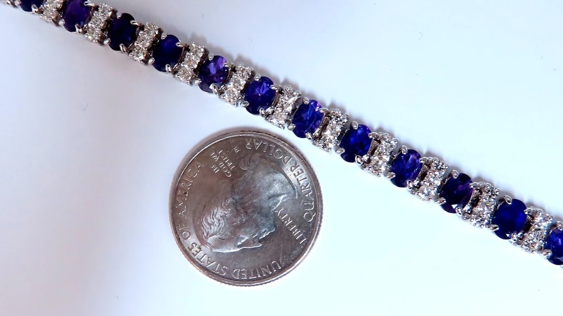 10ct Natural Oval Purple Amethysts Diamonds Tennis Bracelet 14kt Gold** - 5