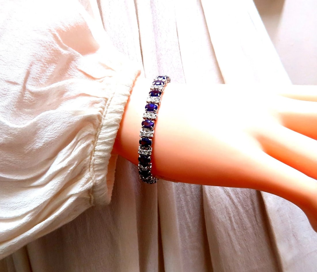 10ct Natural Oval Purple Amethysts Diamonds Tennis Bracelet 14kt Gold** - 8