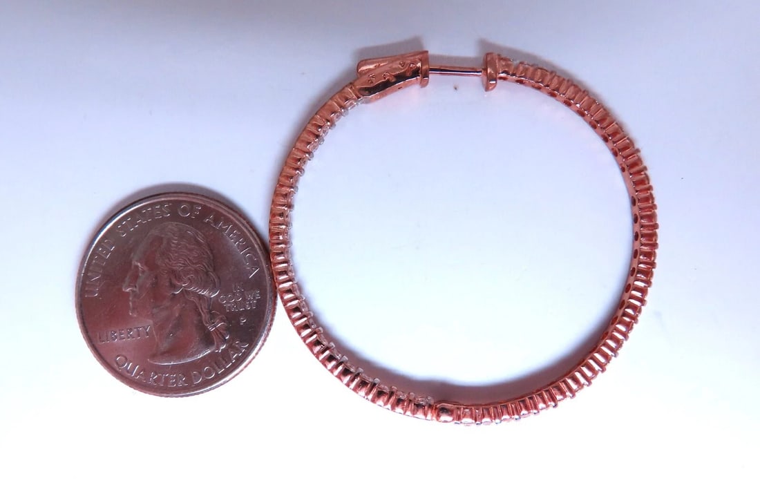 2.78ct Natural Round Diamond hoop earrings 14kt 1.7 inch single share prong** - 2