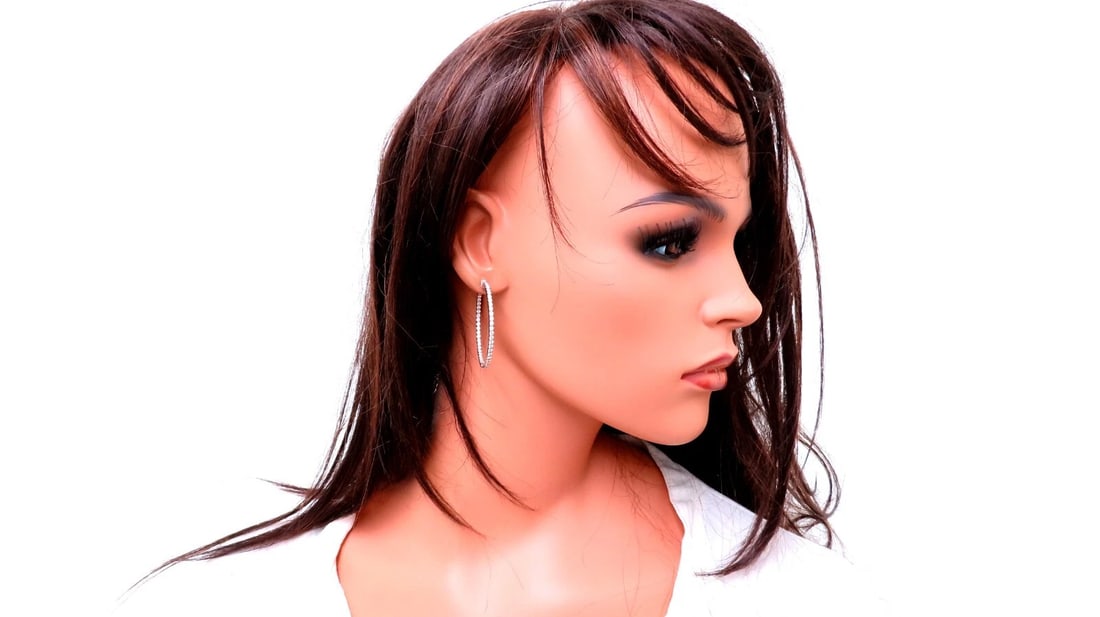 2.78ct Natural Round Diamond hoop earrings 14kt 1.7 inch single share prong** - 4