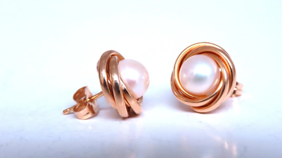 Robins Egg Pearl Nest Retro Earrings 14kt Gold 12600** - 2