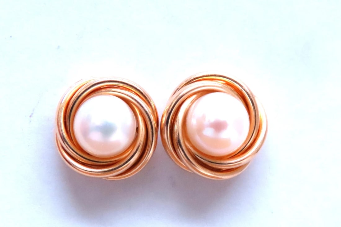 Robins Egg Pearl Nest Retro Earrings 14kt Gold 12600** - 3