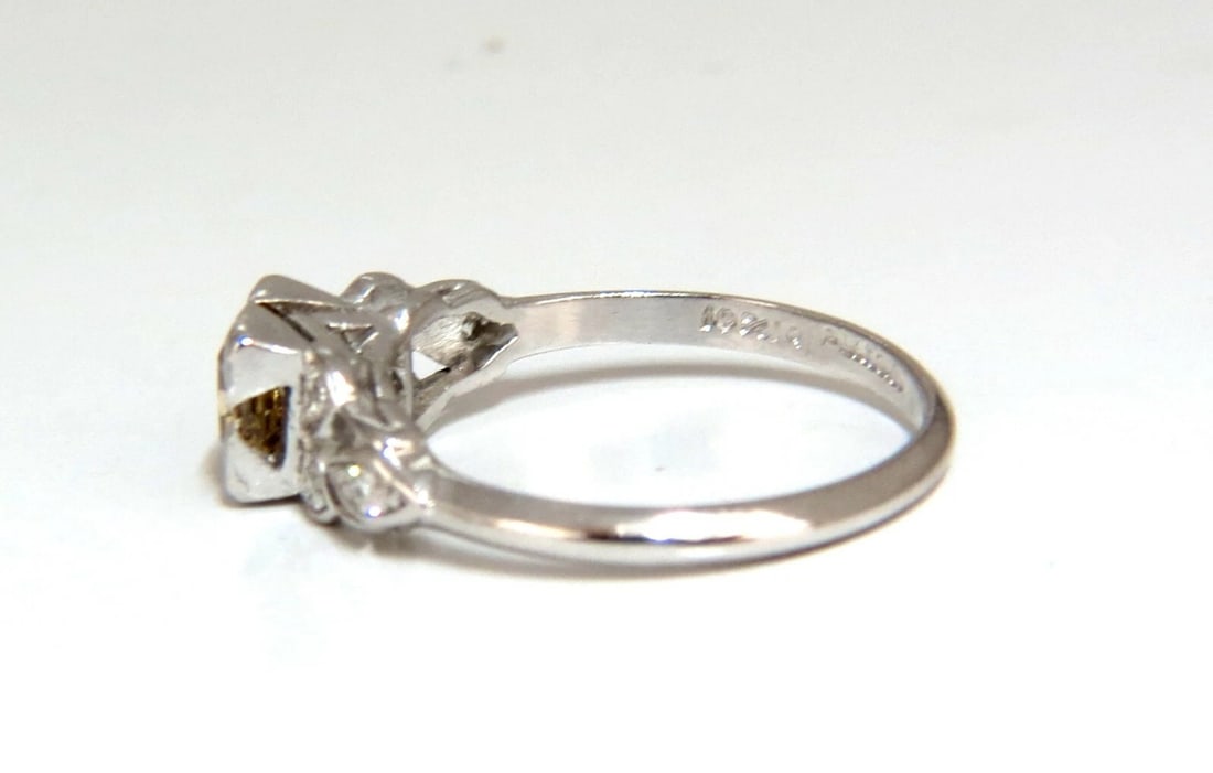 .60ct Natural Yellow Green Brown Diamond Vintage Gilt Ring Platinum - 5