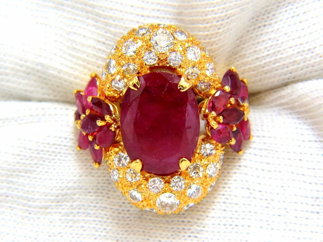 11.00CT NATURAL OVAL RED RUBY DIAMONDS COCKTAIL RING 14KT + - 6