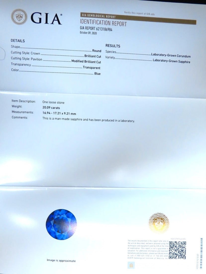 20.09ct Lab Round Blue Sapphire Diamonds pendant 14kt ** - 6