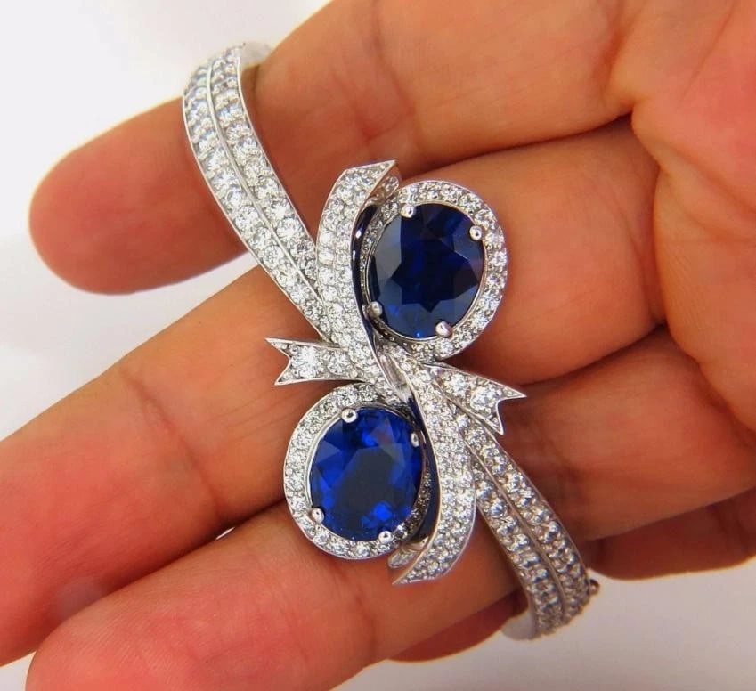 11.50ct Lab Sapphire natural diamonds bangle bracelet 14kt 12240** - 6