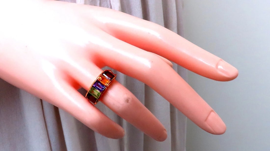 Natural amethyst topaz peridot garnet citrine mother's ring 14 karat - 4