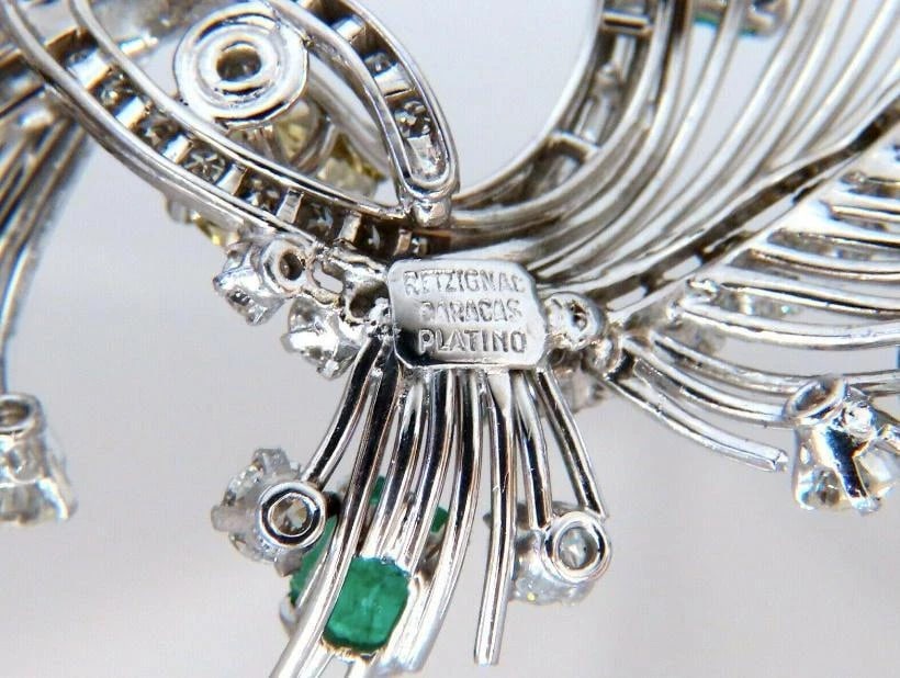 Platinum Estate Natural GIA Certified Fancy Diamond Emerald Pin Ref 12343** - 4