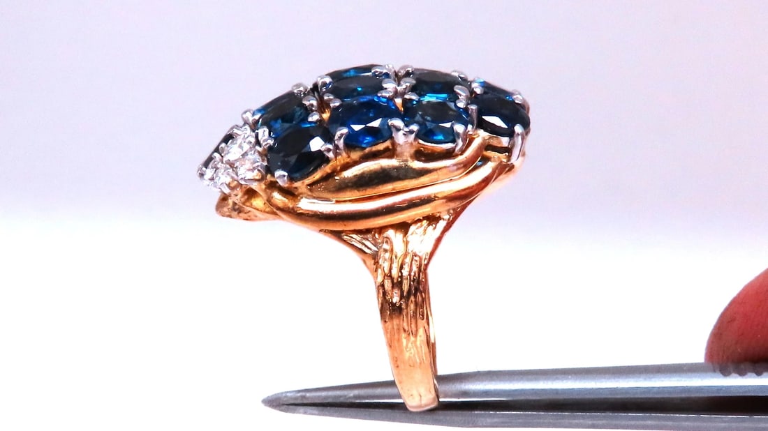 Natural Sapphire Diamonds Cluster Dome Ring Vintage Revisit Prime 14Kt 12438 - 6