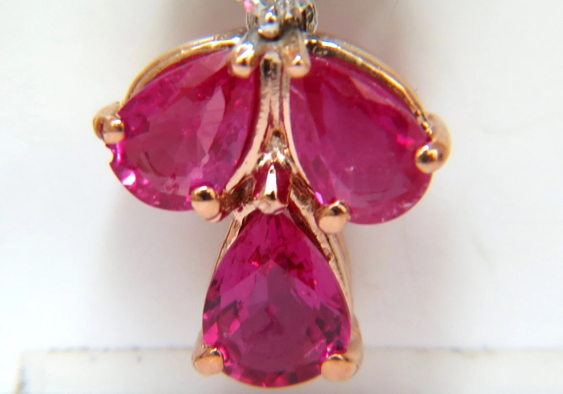 5.94CT NATURAL RED NO HEAT RUBY DIAMOND DANGLE EARRINGS 14KT ** - 3